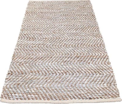 Rocaflor-Vloerkleed- jute-wit-grijs-gerecycled leer-  160x230cm
