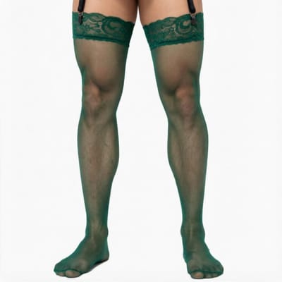 Vintage Heren Donkergroene Lange Sokken Transparante Zijdezachte Kant Kousen Koffie Zwart Grijs Blauwe Kleur Mannen Sokken Calcetines Hombres One Size gray