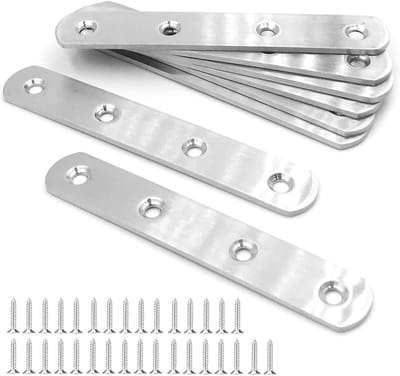 8 Stuk Platte Hoekbeugels van RVS, 124 x 20 mm, 4 Gaten, Houtverbindingen voor Meubelbouw met 32 Schroeven, Duurzaam en Sterk