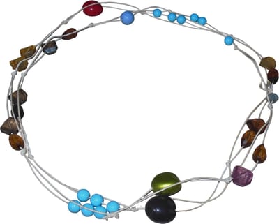 Ketting van touw met steentjes en rondjes diverse kleuren