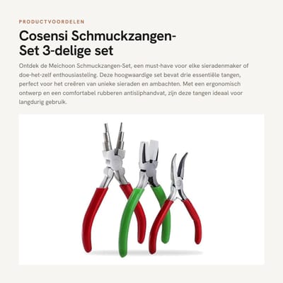 Dailygoods- Sieraden Tangenset Hoogwaardige 3-delige Set - Nylon Kaak Tang - Gebogen Spitzzange - Schlaufenzange - Koolstofstaal - Antisliphandvat - Sieradentangen