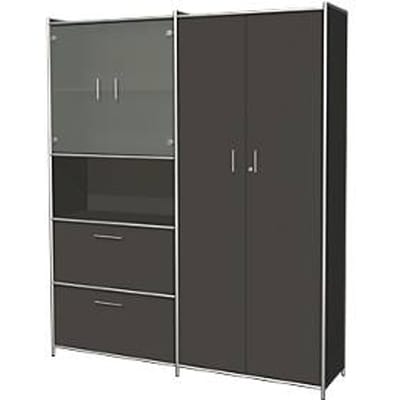 Combikast Toledo, met zicht-achterwand, 2 schuifladen, 5 ordnerhoogten afsluitbaar, B 1580 x D 380 mm, antraciet