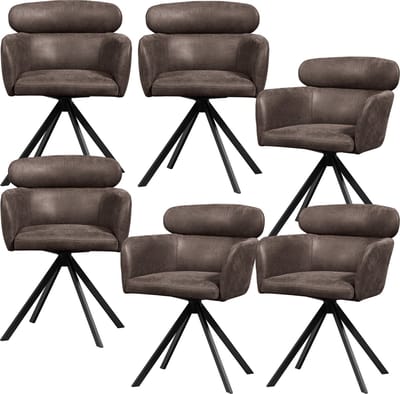 WOOOD Fenne Eetkamerstoelen - Leerlook - Zwart- Set van 6