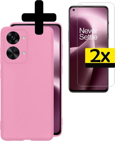 Hoesje - Met 2x Screenprotector - Geschikt voor OnePlus Nord 2T - Sterk & Shockproof - Back Cover - Siliconen Case - Telefoon Hoes - Telefoonhoesjes - Lichtroze