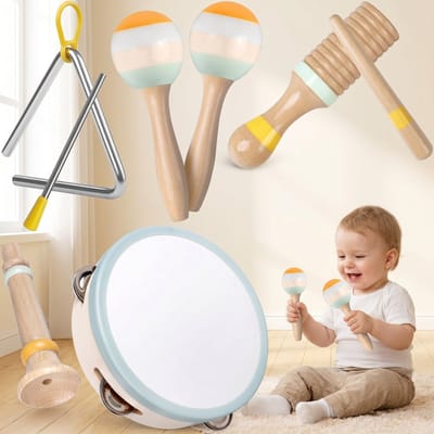 TEKROA® Houten Muziekinstrumenten Set voor Kinderen - Montessori Speelgoed - Interactief speelgoed - 6-delig Slagwerk & Ritme - Educatief Hout Cadeau voor Peuters & Kleuters