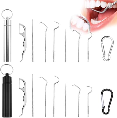 Tandenstokers Set - Metalen Stokers - Mondhygiëne - Herbruikbaar & Draagbaar - 14 Stuks - Zilverkleurig