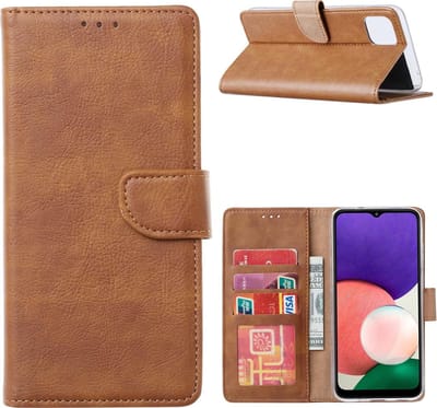 Hoesje Geschikt Voor Samsung Galaxy A22 Bookcase Bruin - Portemonee hoesje Hoesje Geschikt Voor Samsung Galaxy A22 5G