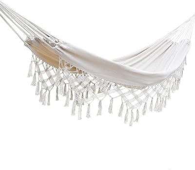 Hangmat voor 2 personen - Kampeerhangmat Schommel - Buiten Ontspannen - Ademend en Sneldrogend - 200 x 150 cm - Wit