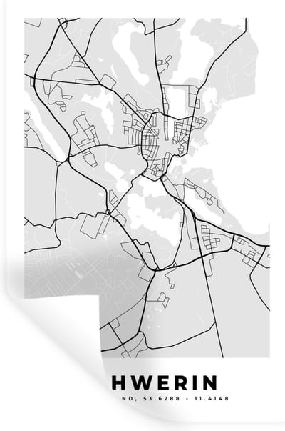 Muurstickers - Sticker Folie - Duitsland - Plattegrond - Kaart - Schwerin - Stadskaart - 20x30 cm - Plakfolie - Muurstickers Kinderkamer - Zelfklevend Behang - Zelfklevend behangpapier - Stickerfolie