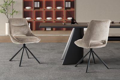 Rousseau Dante Eetkamerstoel – Taupe – Stoffen Kuipstoel – Zwarte Metalen Spinpoot – 51 x 60 x 85,5 cm – 1 stuk