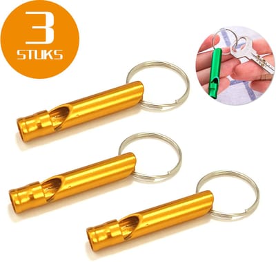Colorful Sun® Metalen Noodfluit 3 Stuks – Alarmfluit 120 dB met Sleutelhanger – Reddingsfluit voor Outdoor, Wandelen, Camping, Survival & Sport – Hondenfluit – Sport- & Scheidsrechterfluit – Goud