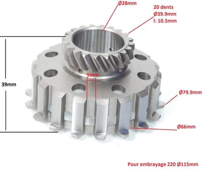 Cloche noix engrenage embrayage Z20 Ø115mm RMS pour scooter Vespa PX 125 2868995