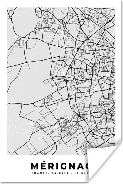 Poster Kaart - Stadskaart - Mérignac - Plattegrond - Frankrijk - 120x180 cm XXL