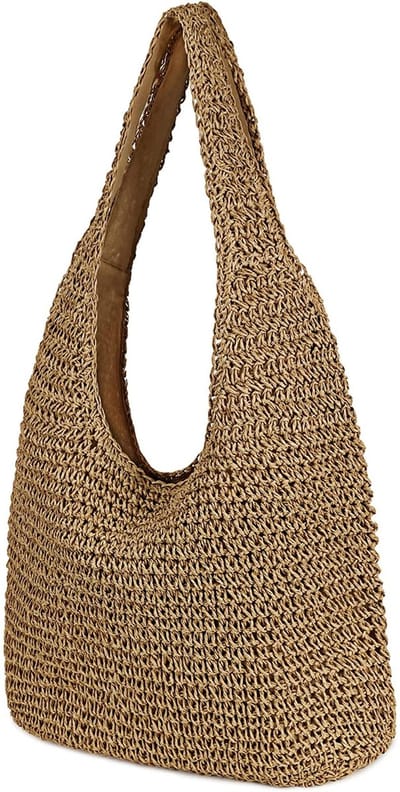 Dames Tassen - Natuurlijk Stro & Canvas - Met Rits - Schouder/Crossbody Draagbaar - Milieuvriendelijk