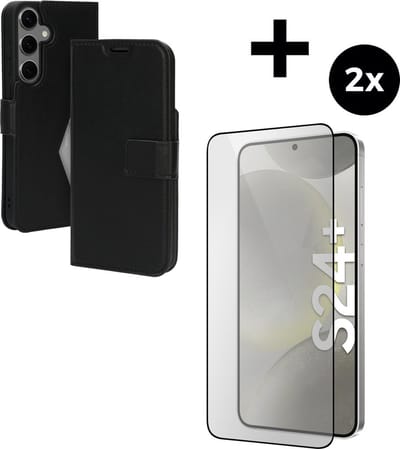 Mobiparts Classic Wallet hoesje geschikt voor Samsung Galaxy S24 Plus met 2 Screenprotectors van Gehard Glas - Zwart