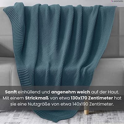 Warme Zachte Gebreide Deken met Elegant Breipatroon - 140 x 190 cm - Turquoise