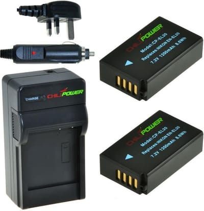 ChiliPower 2 x EN-EL20 accu's voor Nikon - Charger Kit + car-charger - UK version
