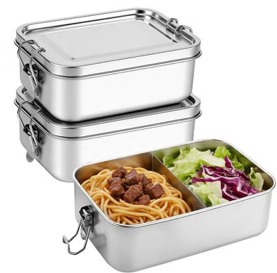 Thijox - Roestvrijstalen Bento Box Lunchbox met Deksel - 2 Stuks - 850 ml - Lekvrije Voedselcontainers met Scheidingswand - Herbruikbare Bewaardozen v