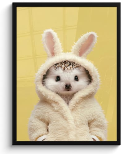 Poster in lijst - Fotolijst 50x70 cm - Posters - Egel - Paashaas - Kostuum - Posterlijst zwart - Decoratie - Wanddecoratie woonkamer - Muurdecoratie slaapkamer