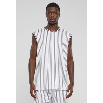 Urban Classics - Striped Mesh Tanktop - M - Wit/Zwart