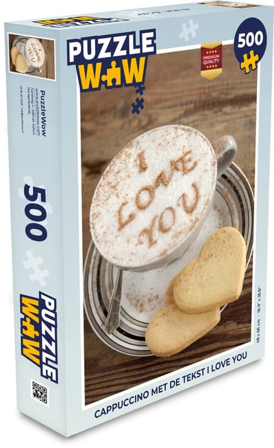 Puzzel Cappuccino met de tekst I Love You - Legpuzzel - Puzzel 500 stukjes