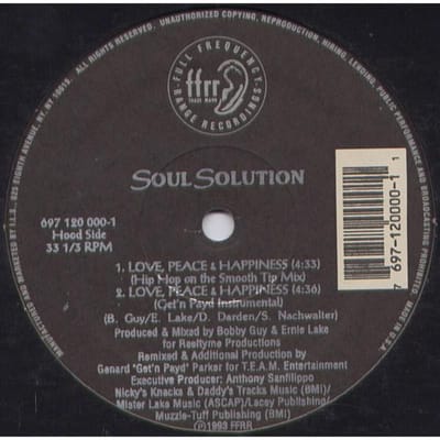 12-inch Plaat SOUL SOLUTION - Love, Peace & Happiness 6971200001 FFRR 1993 VS Dance & Electronica Gebruikt gray