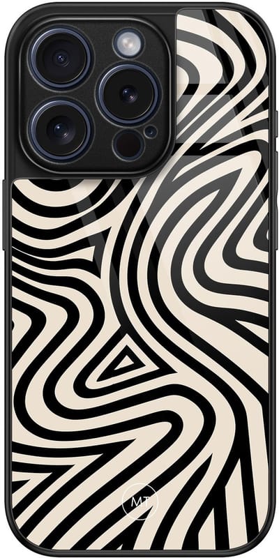 Hoesje geschikt voor iPhone 15 Pro - Groovy lines - Luxe Hard Case - Print - Zwart - Mooie Telefoonhoesjes