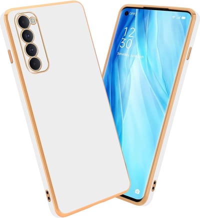 Cadorabo Hoesje geschikt voor Oppo Reno4 PRO in Glossy Wit - Goud - Beschermhoes Case Cover van flexibel TPU-silicone en met camerabescherming