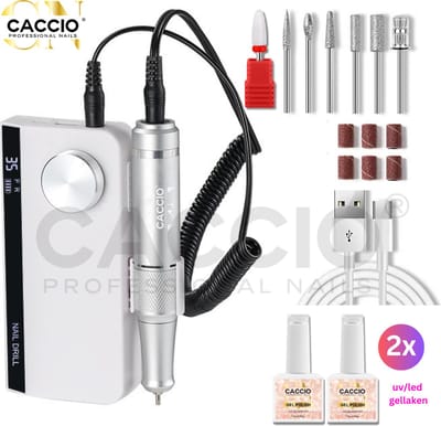 Elektrische Nagelvijl - Wireless Nagelfrees - 501 Wit Draadloze Nagelfrees - Nagelvijl Elektrische set - Manicure/pedicure voeten en handen Acrylnagels - Nagels - Nail Drill Machine - 35000 RPM - Incl.7 bitjes/2x15ml Gellakken/6 schuurrolletjes