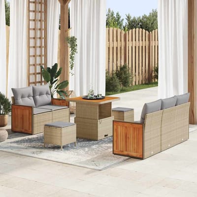 vidaXL - Tuinbank - Set - 10 - st - 7-Aantal - zitplaatsen - Beige - en - Lichtgrijs
