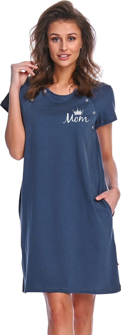 Doctor Nap Katoenen Nachthemd met Magnetische Drukknoopjes Borstvoeding Zwangerschap TCB.9992 Deep Blue 44 / XXL