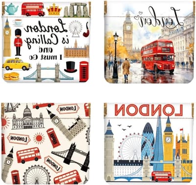 4 Stuks PU Leren Mini Muntzakjes en Cosmetica Tasjes voor Make-up, Sleutels en Reizen naar Londen met Big Ben