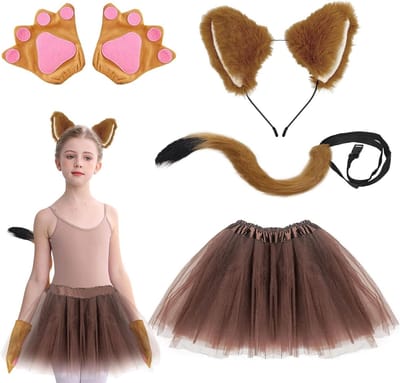 Vossen kostuum voor kinderen met oortjes, lange staart en handschoenen voor een schattige prinsessenlook