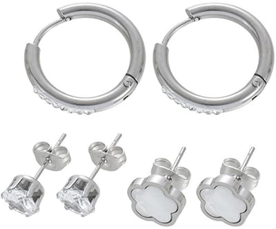 Oorbellenset - RVS - 3 paar - zilverkleurig
