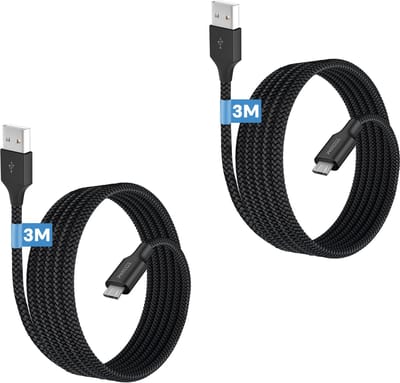 2x Micro usb naar usb kabel - 3 meter - Oplader PS4, PS3 Controllertelefoon