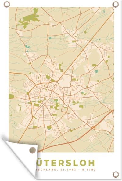 Muurdecoratie Gütersloh - Plattegrond - Kaart - Stadskaart - Vintage - 120x180 cm - Tuinposter - Tuindoek