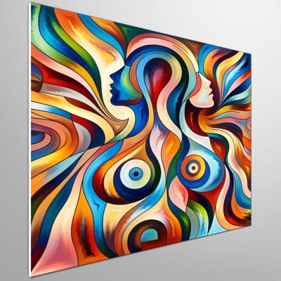 Abstract dikke dames schilderij | Levendige vormen en kleuren: expressieve weergave van volslanke dames | Kunst - 100x100 centimeter op Forex | Foto op Forex