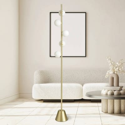 miloox by Sforzin Pomi vloerlamp, 5-lamps, goudkleurig, glas, hoogte 170 cm