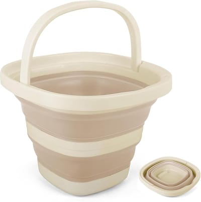 SnelShoppen - Opvouwbare Emmer 5L - Draagbaar, Ruimtebesparend, Beige - Perfect voor Auto, Camping, Strand, Vissen, Reizen en Tuinieren