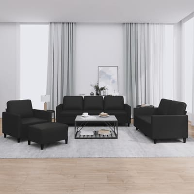 vidaXL - 4-delige - Loungeset - met - kussens - kunstleer - zwart