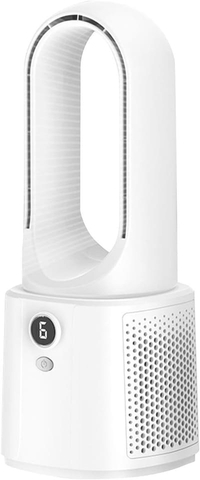 Bladeless draagbare ventilator, USB-stille oplaadbare kleine ventilator, energiezuinige, verstelbare timer, met nachtlampje 6-traps demptafel, slaapkamer bladloos, oscillerende towe