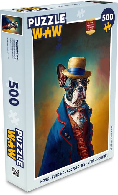 Puzzel Hond - Kleding - Accessoires - Verf - Portret - Legpuzzel - Puzzel 500 stukjes