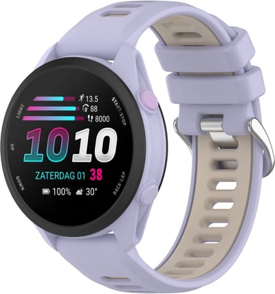 Stravo 20mm Quick Release Siliconen Sport Bandje – Geschikt voor Garmin Forerunner 70 / 170 / 55 / 165 / 245, Vivoactive 6 / 5 / 3, Venu SQ 2 en Samsung Galaxy Watch 7 / 6 / 5 / 4 – Tweekleurig Horlogebandje – Paars / Starlight