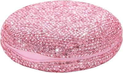 Kunstgebit Houder - Reisbakje Tandheelkundig - Veilig Opbergen - Met Strass Versierd - 9 cm Diameter - Roze