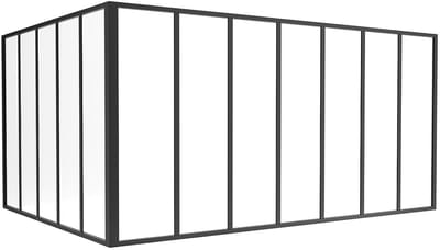 Vente-unique Glazen hoekbinnenraam met industriële stijl van gepoedercoat aluminium - L210 x L150 x H105 - Zwart - BAYVIEW