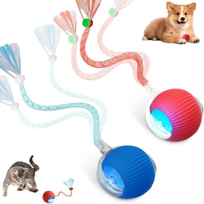 2-pack interactief kattenspeelgoed - 65×60mm - 350mm touwlengte - Geschikt voor katten en honden - 360° automatisch rollend achtervolgingsspel - Ontworpen voor binnenactiviteiten - Bestrijdt effectief verveling - Rood, Blauw