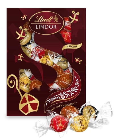 Lindt LINDOR Sinterklaas Chocoladeletter 300 gram - Melkchocolade, Witte chocolade, Pure Chocolade, Hazelnoot Chocolade - Schoencadeau - Sint