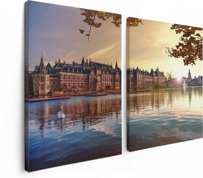 Artaza Canvas Schilderij Tweeluik Binnenhof Gebouw in Den Haag - 120x80 - Foto Op Canvas - Canvas Print