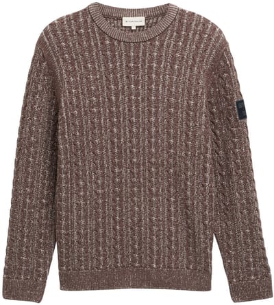 Tom Tailor - Gebreide trui met kabelpatroon - Maat XL - brown offwhite plated