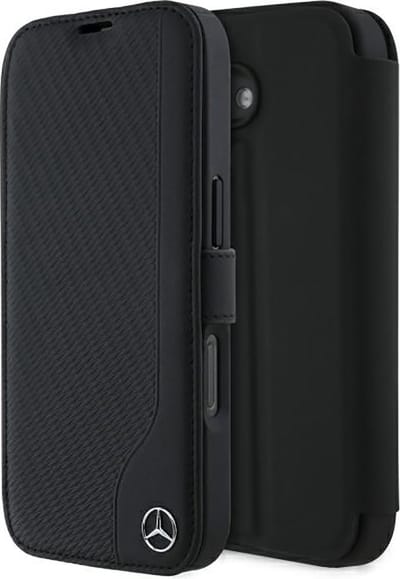Mercedes-Benz Bookcase hoesje geschikt voor iPhone 16 - Effen Zwart - Leer